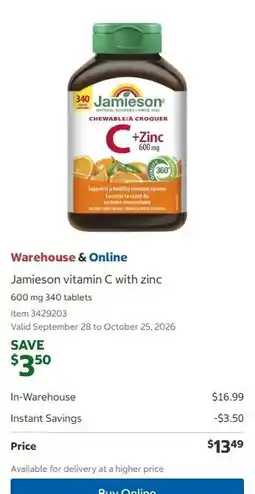 Costco Jamieson vitamin C with zinc offer