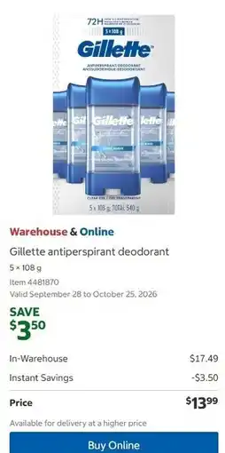 Costco Gillette antiperspirant deodorant offer
