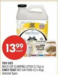 Shoppers Drug Mart Tidy Cats multi-cat clumping litter or fancy feast wet cat food offer