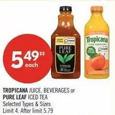 Shoppers Drug Mart Tropicana juice, beverages or pure leaf iced tea offer