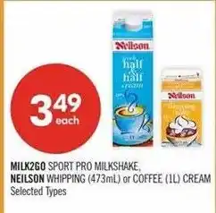 Shoppers Drug Mart Neilsen sport pro milkshake or whipping or coffee cream offer