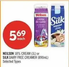 Shoppers Drug Mart Neilson 18% cream or silk dairy free creamer offer