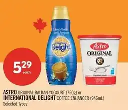 Shoppers Drug Mart Astro original balkan yogurt or international delight coffee enhancer offer