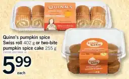 Fortinos Quinn's pumpkin spice Swiss roll or two-bite pumpkin spice cake offer