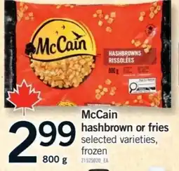 Fortinos McCain hashbrown or fries offer