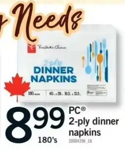 Fortinos PC 2-ply dinner napkins offer