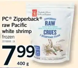 Fortinos PC Zipperback raw Pacific white shrimp offer