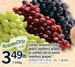 Fortinos sun world jumbo autumn crisp green seedless grapes or jumbo red or black seedless grapes offer