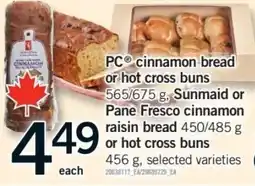 Fortinos PC cinnamon bread or hot cross buns offer