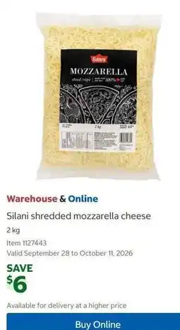 Costco Silani shredded mozzarella cheese offer