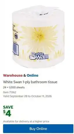 Costco White Swan 1-ply bathroom tissue offer