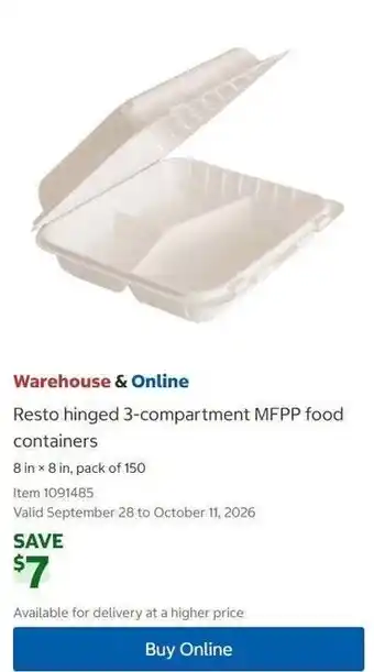 Resto hinged 3-compartment MFPP food containers