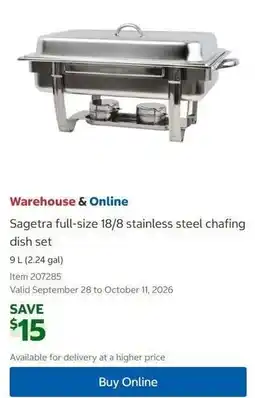 Costco Sagetrastainless steel chafing dish set offer