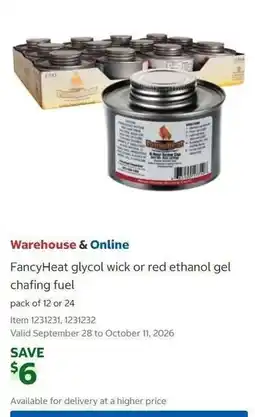 Costco FancyHeat glycol wick or red ethanol gel chafing fuel offer