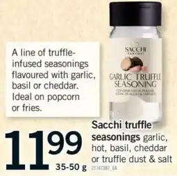 Fortinos Sacchi truffle seasonings garlic, hot, basil, cheddar or truffle dust & salt offer