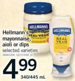 Fortinos Hellmann's mayonnaise, aioli or dips offer