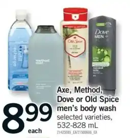 Fortinos Axe, Method, Dove or Old Spice men's body wash offer
