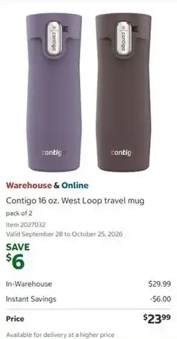 Costco Contigo west loop travel mug offer