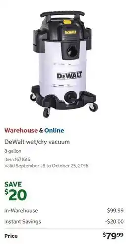 Costco DeWalt wet/dry vacuum offer