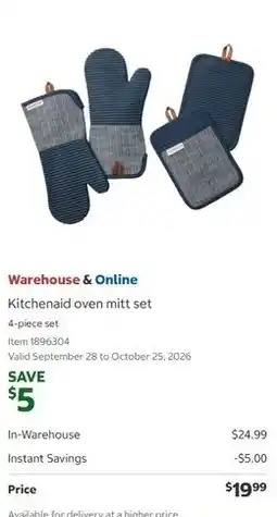Costco Warehouse & Online Kitchenaid oven mitt set offer