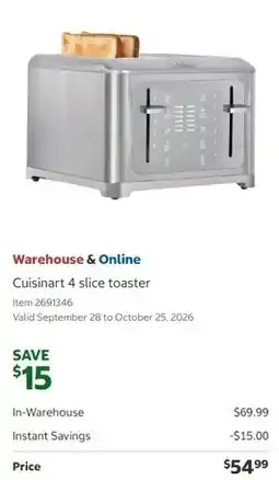 Costco Cuisinart 4 slice toaster offer