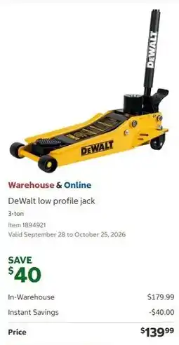 Costco DeWalt low profile jack offer