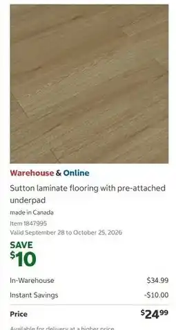 Costco Sutton laminate flooring with pre-attached underpad offer