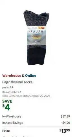 Costco Pajar thermal socks offer
