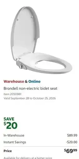 Costco Brondell non-electric bidet seat offer