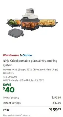 Costco Ninja Crispi portable glass air fry cooking system offer