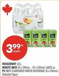 Shoppers Drug Mart Rougemont juice or pc mist flavoured water beverage offer