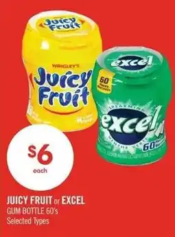 Shoppers Drug Mart Juicy Fruit or Excel Gum Bottle 60's offer