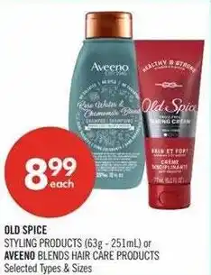 Shoppers Drug Mart Old Spice styling products or Aveeno blends hair care products offer
