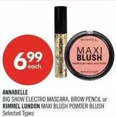 Shoppers Drug Mart Annabelle big show electro mascara, brow pencil or rimmel london maxi blush powder blush offer