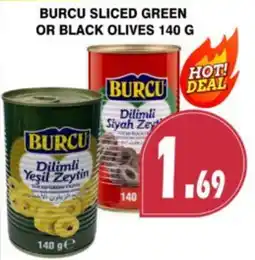 Al-Quds Supermarket Burcu sliced green or black olives offer