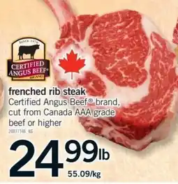 Fortinos Certified Angus Beef frenched rib steak offer