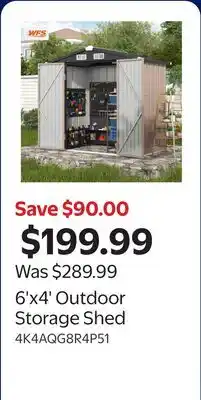Walmart 6'x4' Outdoor Storage Shed offer