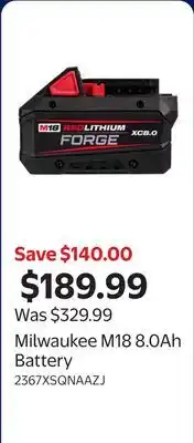 Walmart Milwaukee M18 8.0Ah Battery offer