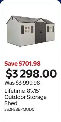 Walmart Lifetime 8'x15' Outdoor Storage Shed offer