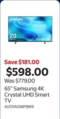 Walmart 65 Samsung 4K Crystal UHD Smart TV offer