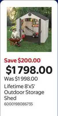 Walmart Lifetime 8'x5' Outdoor Storage Shed offer