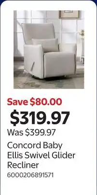 Walmart Concord Baby Ellis Swivel Glider Recliner offer