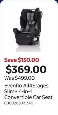 Walmart Evenflo All4Stages Slim+ 4-in-1 Convertible Car Seat offer