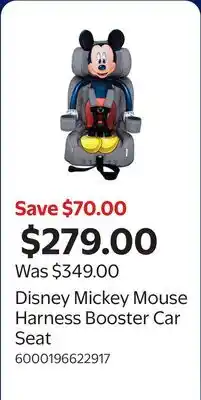 Walmart Disney Mickey Mouse Harness Booster Car Seat offer
