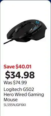 Walmart Logitech G502 Hero Wired Gaming Mouse offer