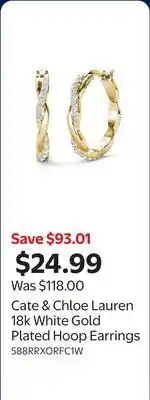 Walmart Cate & Chloe Lauren 18k White Gold Plated Hoop Earrings offer