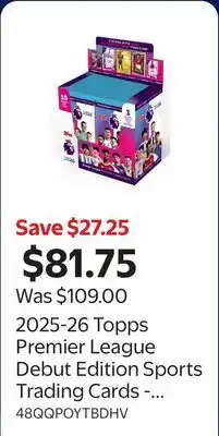 Walmart 2025-26 Topps Premier League Debut Edition Sports Trading Cards - 28-Pack Box (280 Cards) offer