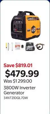 Walmart 3800W Inverter Generator offer