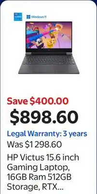 Walmart HP Victus 15.6 inch Gaming Laptop, 16GB Ram 512GB Storage, RTX 4050, Intel Core i5-13420H offer