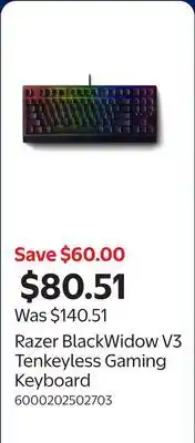 Walmart Razer BlackWidow V3 Tenkeyless Gaming Keyboard offer
